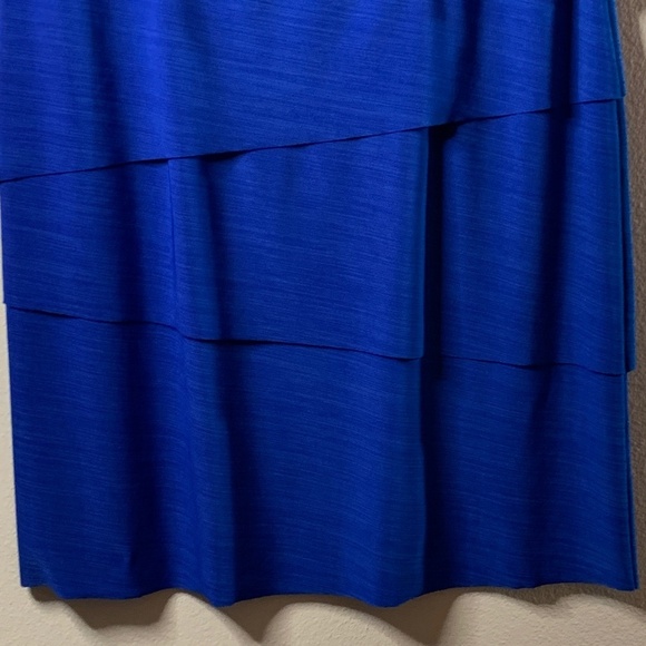 Tahari ASL Dress Size 8 Cobalt Blue Layered Skirt 3/4 Length Sleeves Career - Picture 4 of 11